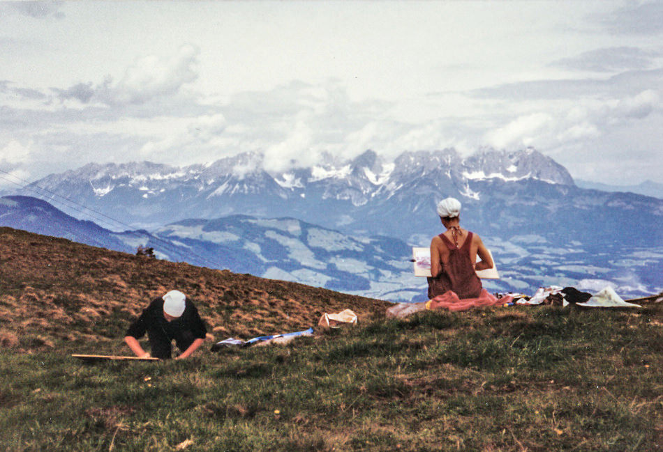 Zeichenkurs (Landschaft) bei Prof. G. C. Kirchberger, 1980, Kitzbühel. Foto: Hermann Becker