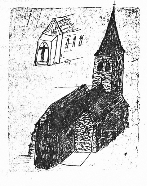 Clemenskirche in Fischeln in der Zeit von 1750 bis 1868, Zeichnung vermutlich von Johann Peter Lentzen. Foto: Stadtarchiv Krefeld, Fotobestand, Objekt-Nr.28422
