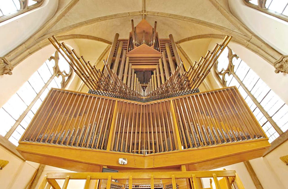 Die Rieger-Orgel in der Krefelder Friedenskirche. Foto: Ralf Janowski