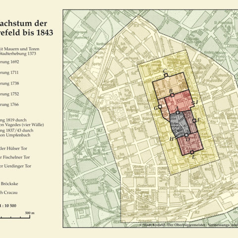 Das Wachstum der Stadt Krefeld (Ausschnitt). © Stadt Krefeld, der Oberbürgermeister, Vermessungs- und Katasterwesen, 2003